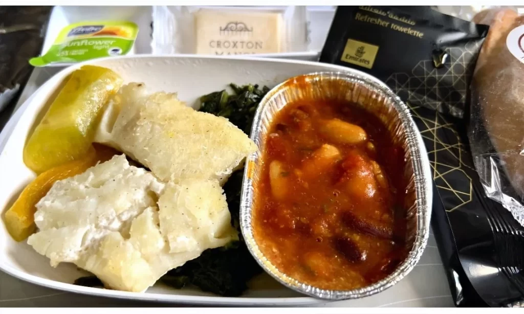 Photo of gluten-free meal served on Emirates airlines